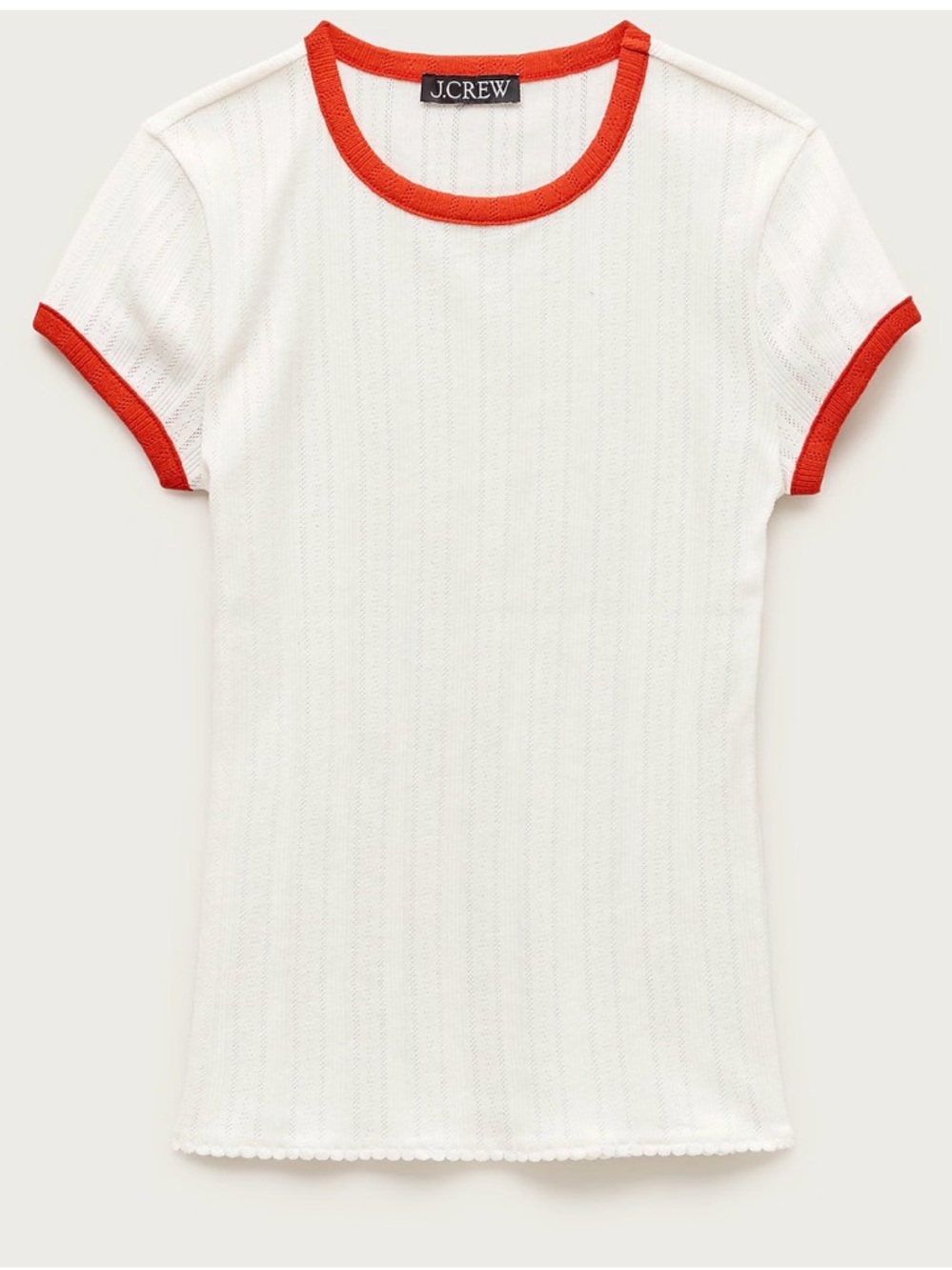 New! J.Crew Pointelle ringer T-shirt Ringer Tee with Red Trim - Picture 3 of 8